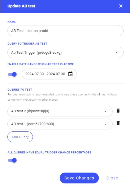 A/B testing update options