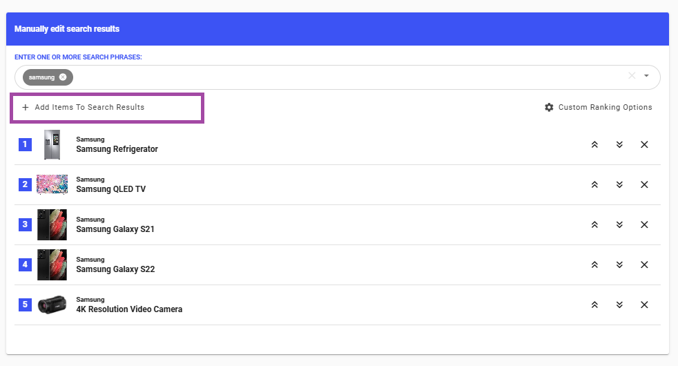Custom ranking add items