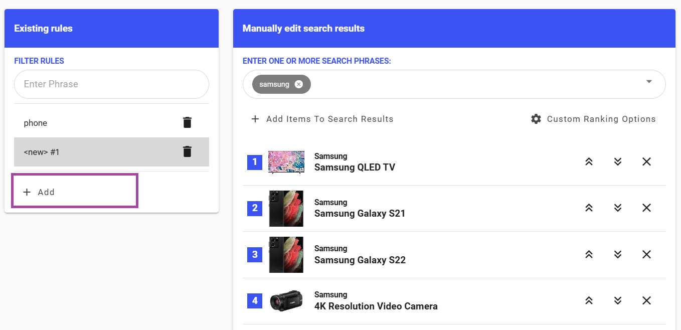 Custom ranking add new rule