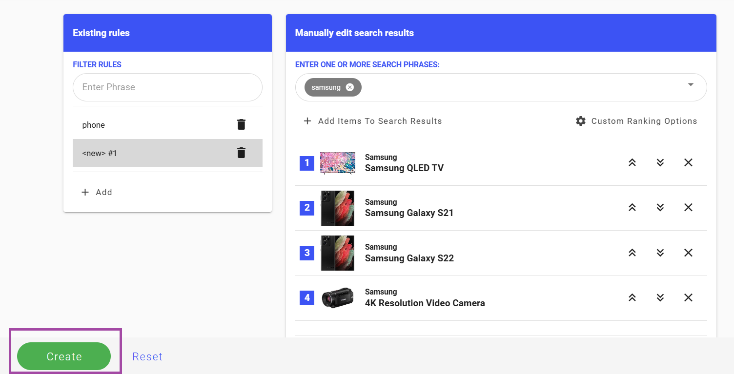 Custom ranking create