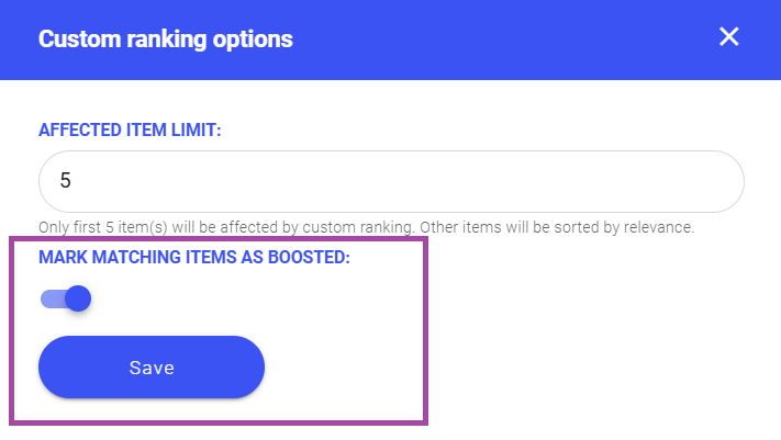 Custom ranking mark as boosted