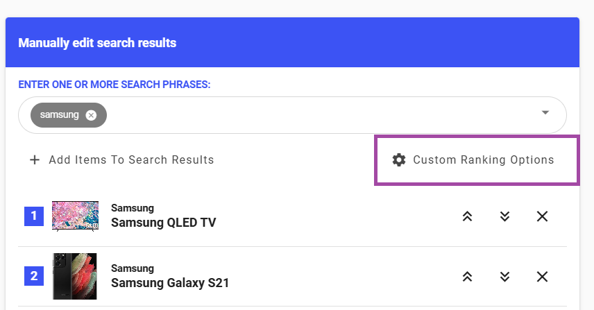 Custom ranking options button