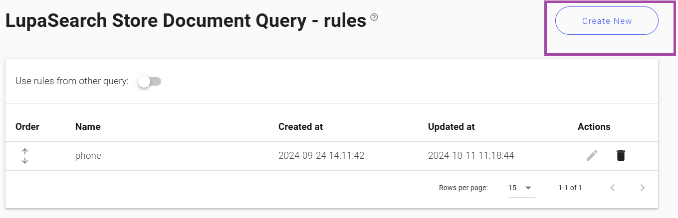 Query rules create new button