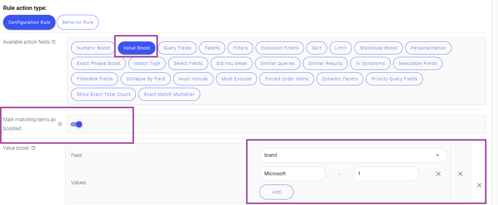 Query rules value boost config