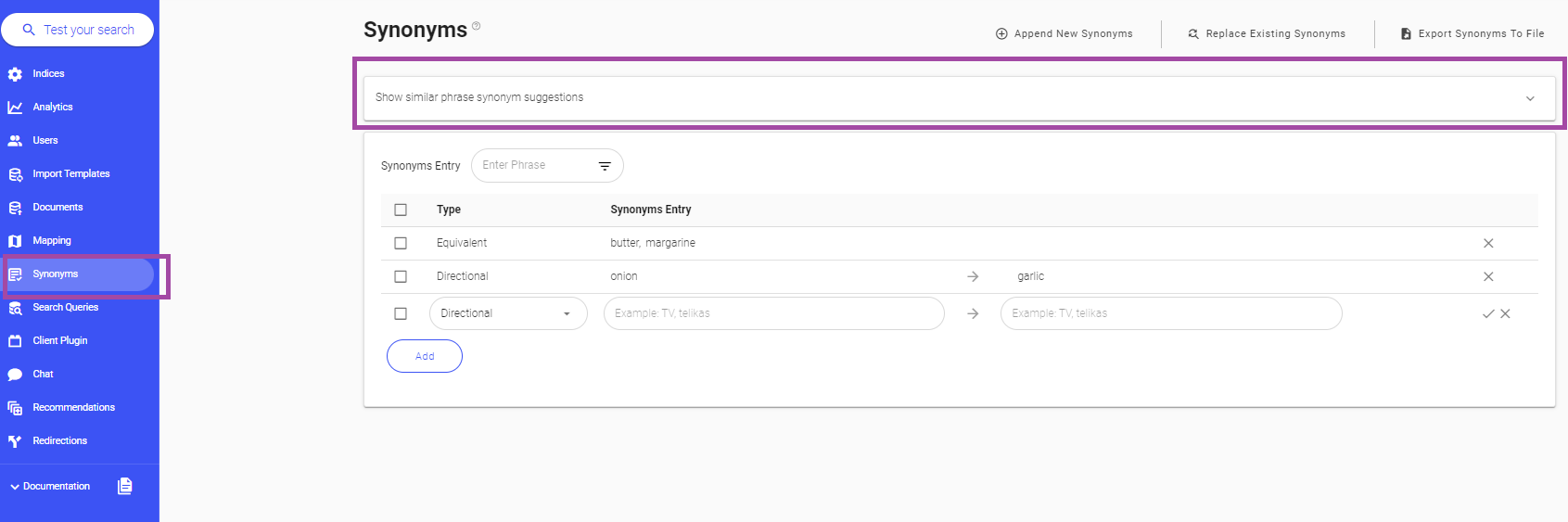 Approving suggested synonyms